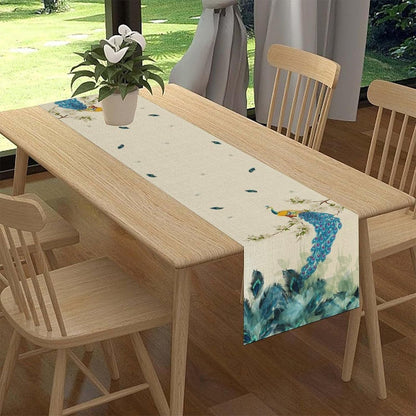 Peacock Table Runner, Retro Chinoiserie Luxury Blue Floral Vintage Aesthetic Table Runner for Coffee Table Home Party Kitchen Dining Table Wedding Party Decor, 13x72 inches