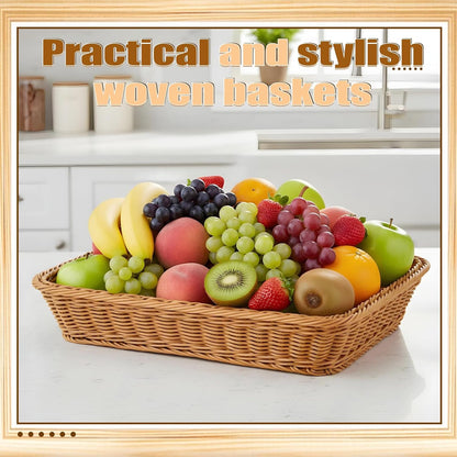 SHENLIU 4 Pack Wicker Bread Baskets 15.8 Inch Woven Serving Basket for Gifts, Fruit Baskets Food Serving Holders Rectangle Rattan Display Trays for Bread Food Vegetables Fruit Snacks Restaurant Home