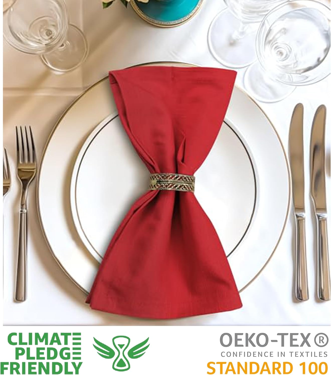 Urban Villa Cloth Napkins Set of 12 20x20 Inches 100% Cotton Napkins Cloth Washable Durable Reusable Absorbent Table Dinner Napkins Cloth for Christmas Parties Hotel Lunch Restaurant Weddings - Red