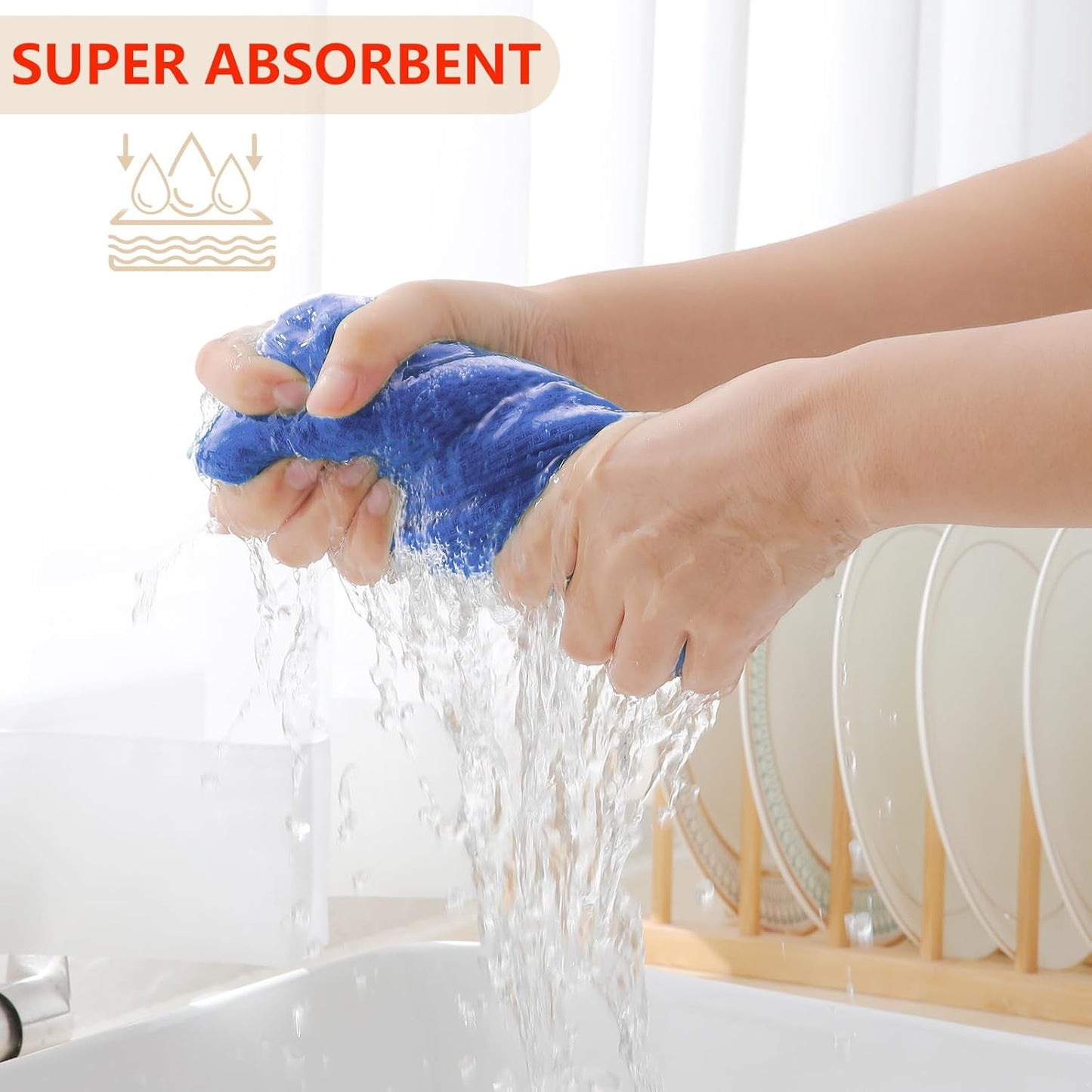 Homaxy 100% Cotton Waffle Weave Kitchen Dish Cloths, Ultra Soft Absorbent Quick Drying Dish Towels, 12 x 12 Inches, 8-Pack, Blueberry