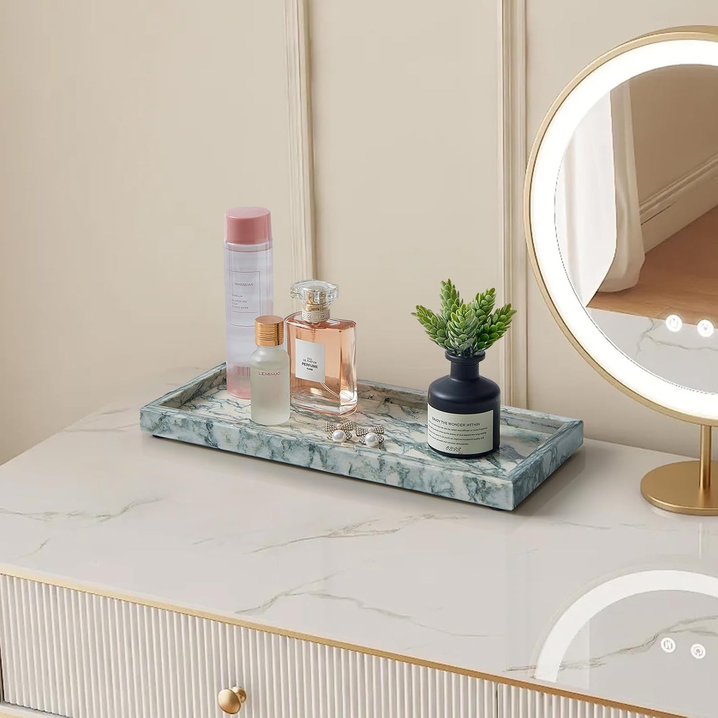 Luxury Natural Small Marble Tray for Bathroom Vanity and Kitchen Sink, Stone Countertop Organizer for Soap Dispenser, Jewelry, Perfume, Candle, Ring, Home Decor, Non-Resin Non-Ceramic