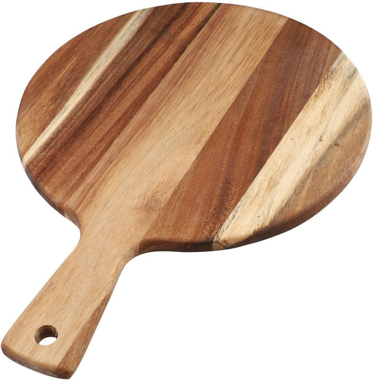 Acacia Wood Round Cutting Board with Handle - Wooden Charcuterie Board, Round 16"x12", Meat Chopping Board Bread Serving Cheese Platter Big Pizza Cutting Boards