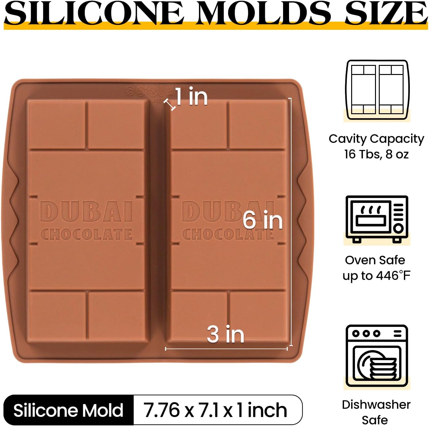 1 Inch Chocolate Bar Mold Deep Dubai Stuffed Chocolate Molds Silicone Large Break Apart Candy Molds (2 Pcs)