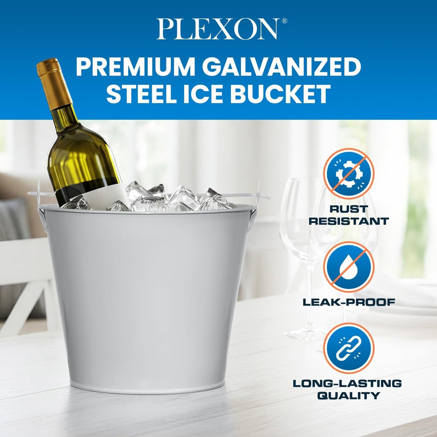 PLEXON Galvanized Metal Ice Bucket for Parties Coctail Bar Restaurant - Drink Beer Champagne Metal Pail Bucket with Handle, Beverage Chiller Cooler Small 1.3 Gallon,Gray