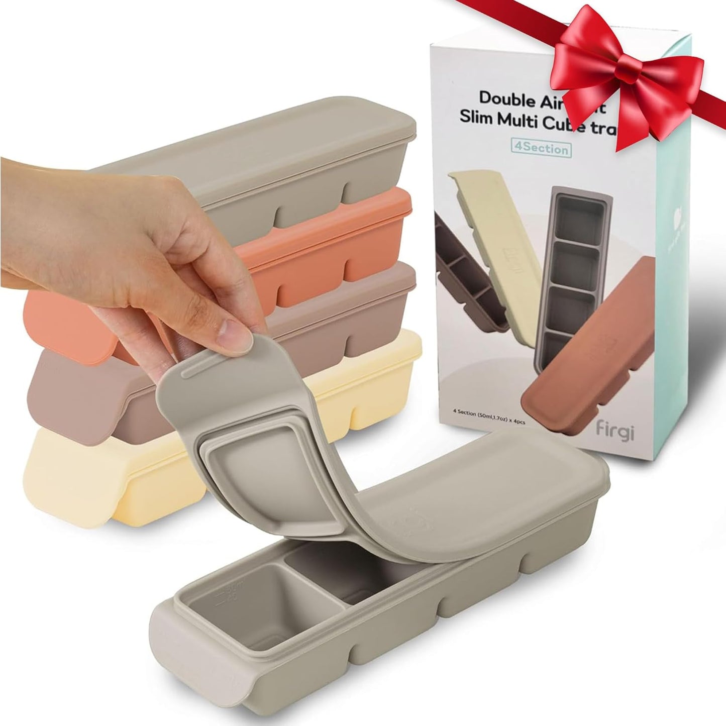 Silicone Ice Cube Freezer Tray with Lid, 100% Food-Grade Platinum Silicone,Leak Resistance & Dishwasher Safe for Baby Food Prep,Breast Milk,Purees - Korean Made (4 Sets 1 oz/6 Sections)