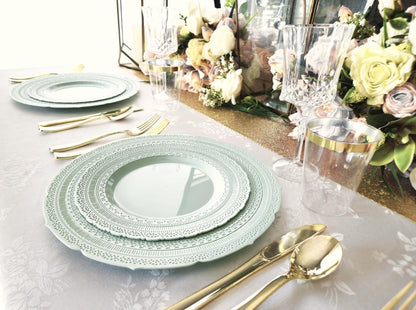 " OCCASIONS " 120 Plates Pack,(60 Guests) Extra Heavyweight Vintage Wedding Disposable/Reusable Plastic Plates 60 x 11'' Dinner + 60 x 8.25'' Salad/Dessert Plate (Chateau in Mint)