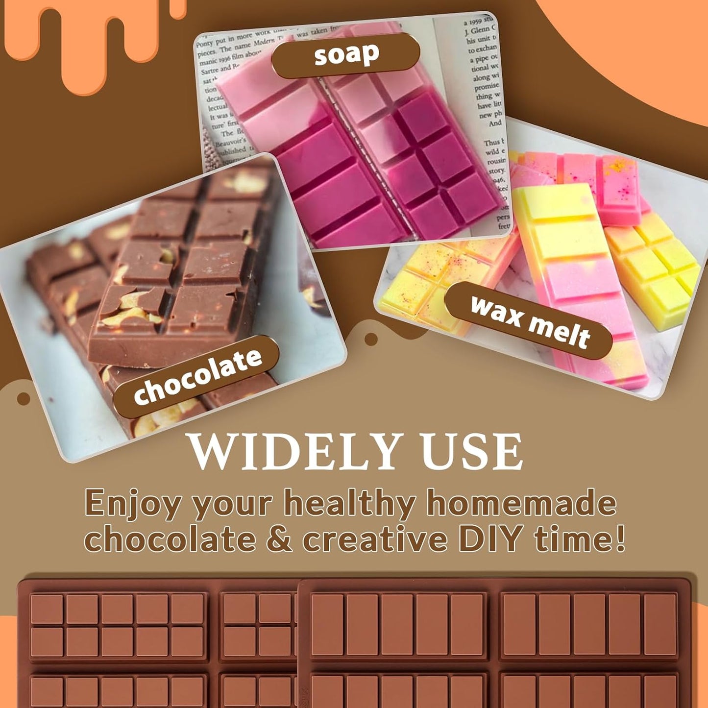 HKNMTT Chocolate Bar Molds Silicone Snap Deep Moulds for Filling Dubai Wax Candy Energy Protein Bars, Food Grade Non stick Home DIY Handmade Gifts
