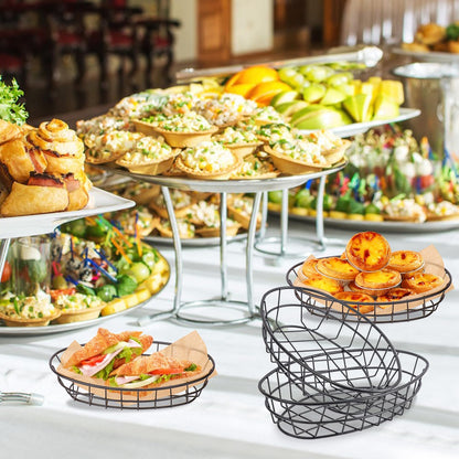 13 Pack Wire Bread Basket with 50 Sheets Deli Wrappers Paper, 9.65 x 6.1 x 2.17 Inch Metal Oval Bread Basket for Food & Fruit Serving – Durable Black Wire Baskets for Home & Kitchen