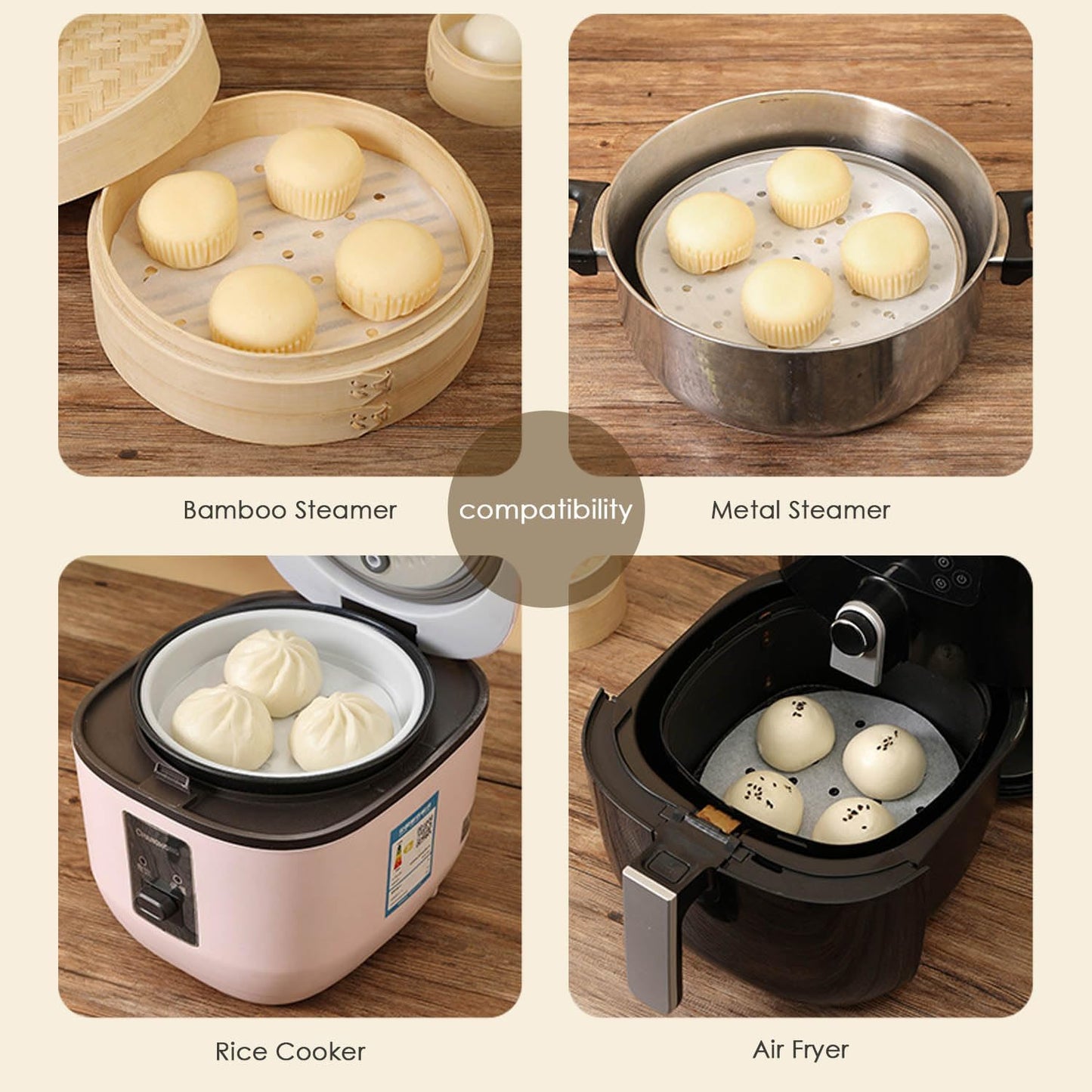 100pcs 11 Inch Round Air Fryer Liners, Fits 12-Inch Bamboo Steamer Baskets, Premium Perforated Parchment Paper Sheets, Non-stick Basket Mat, Perfect for Steaming/Baking/Air Fryers/Cooking