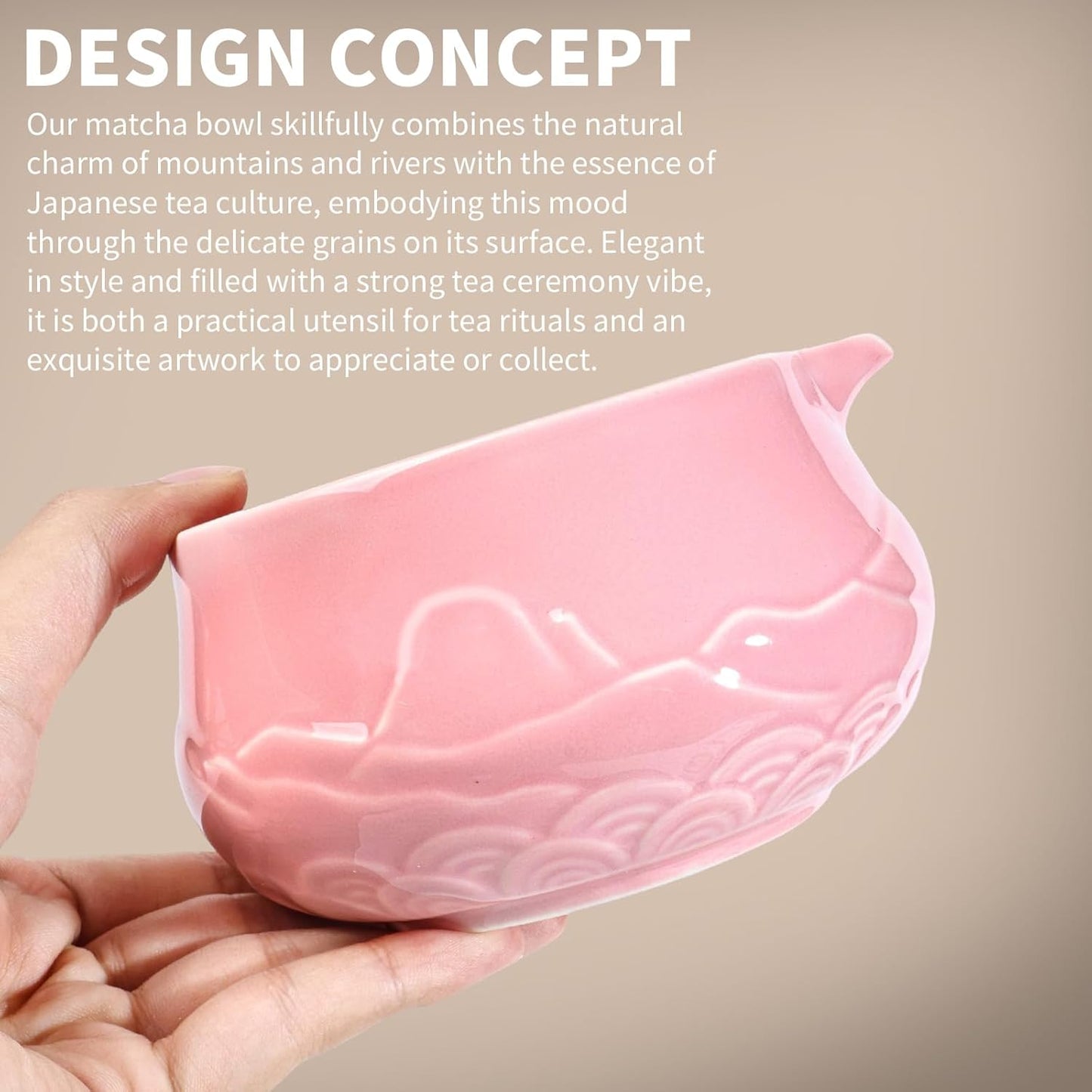 Matcha Whisk Set with Bowl, 8 Pcs Matcha Kit with Ceramic Holder, Scoop Holder, Sifter, Tea Towel, Greeting Card, Bamboo Whisk and Scoop, Pink Christmas Gift for Tea Lovers