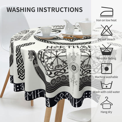 Norse Viking Tablecloth, Nordic Mythology Ancient Mythical Viking Ethnic Style Mythical Animal Water Resisitant Table Cover for Dining Kitchen Living Room Home Party Holiday Decor 60 inch Round