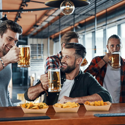 Ocmoiy 2lb Paper Food Trays, 100 Pack Heavy Duty Kraft Food Boats Holders Disposable Serving Basket Trays for Hot Dog, Nachos, Tacos, Fries, BBQ, Festivals, Party