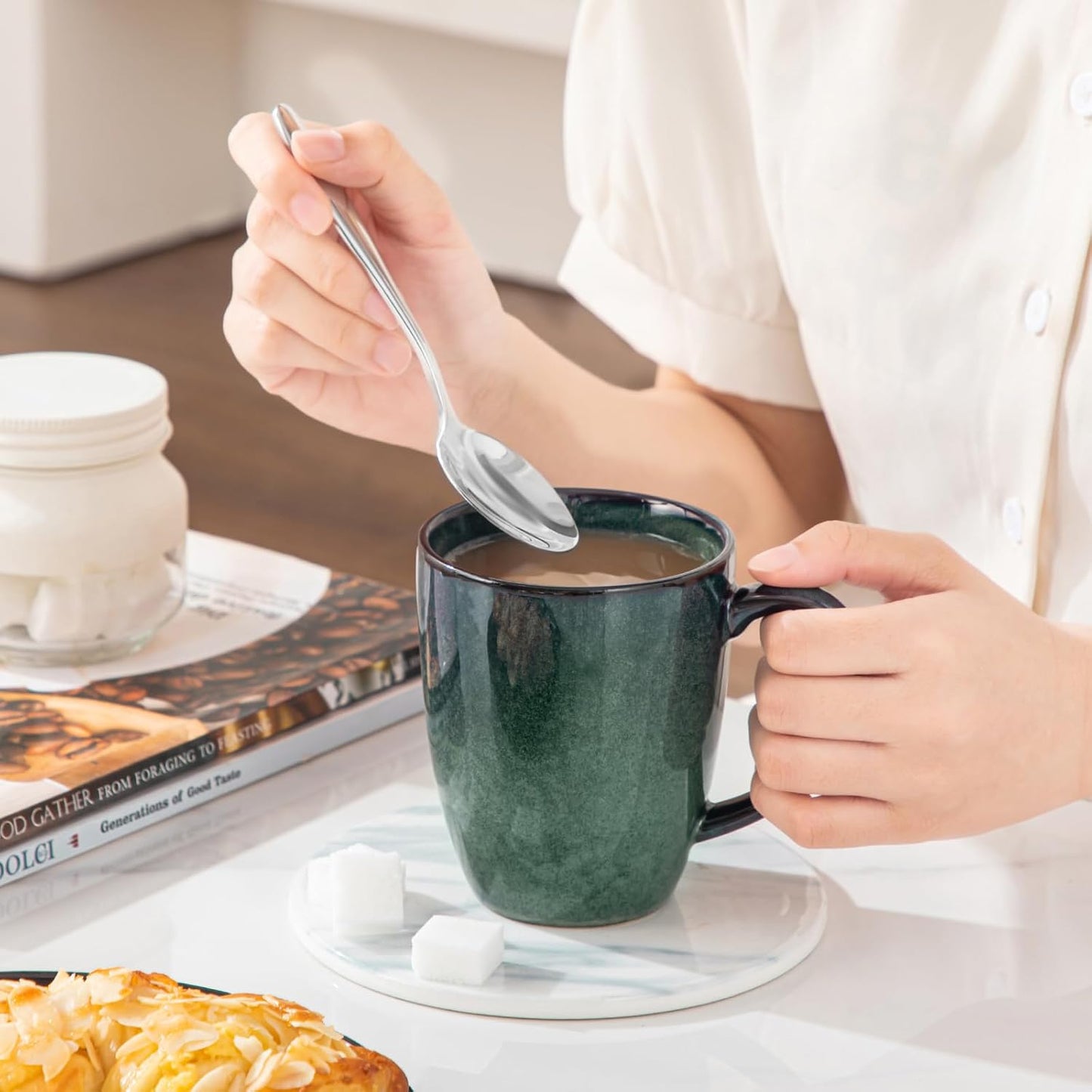 vancasso STARRY Ceramic Coffee Mug Set of 6, 12 Oz Tea Cups with Handle for Latte, Tea, Cappuccino, Milk, Cocoa, Microwave&Dishwasher Safe, Green