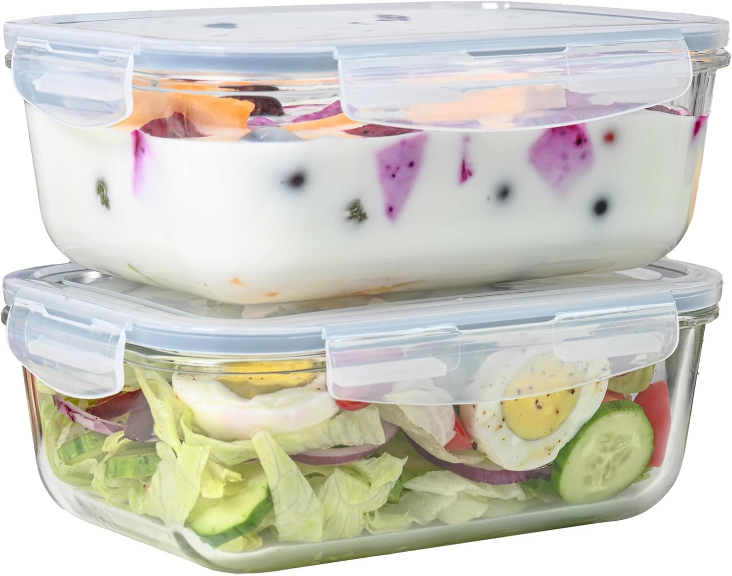 4pc Set - 8 Cup / 64oz Large Glass Food Storage Containers with Lids Airtight Meal Prep Container with Lid Lock - Freezer Microwave & Oven Safe Clear Lunch Bowl Stackable Baking Pantry Organizer