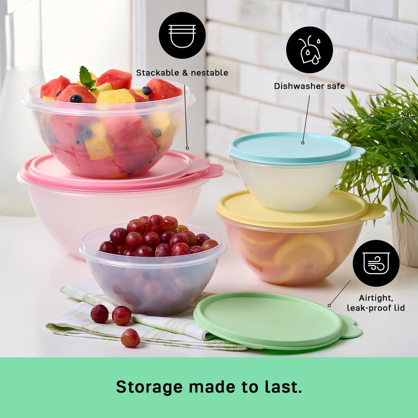 Tupperware Heritage Wonderlier 10 Piece Food Storage Bowl Set in Vintage Colors- Dishwasher Safe & BPA Free - (5 Containers + 5 Lids)