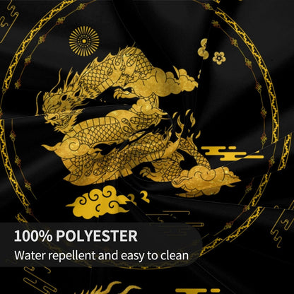 Chinese Dragon Tablecloth Round, Black Golden Traditional Zodiac Dragon Vintage Asian Style Oriental Water Resisitant Table Cover for Dining Kitchen Living Room Home Party Holiday Decor 60 inch Round