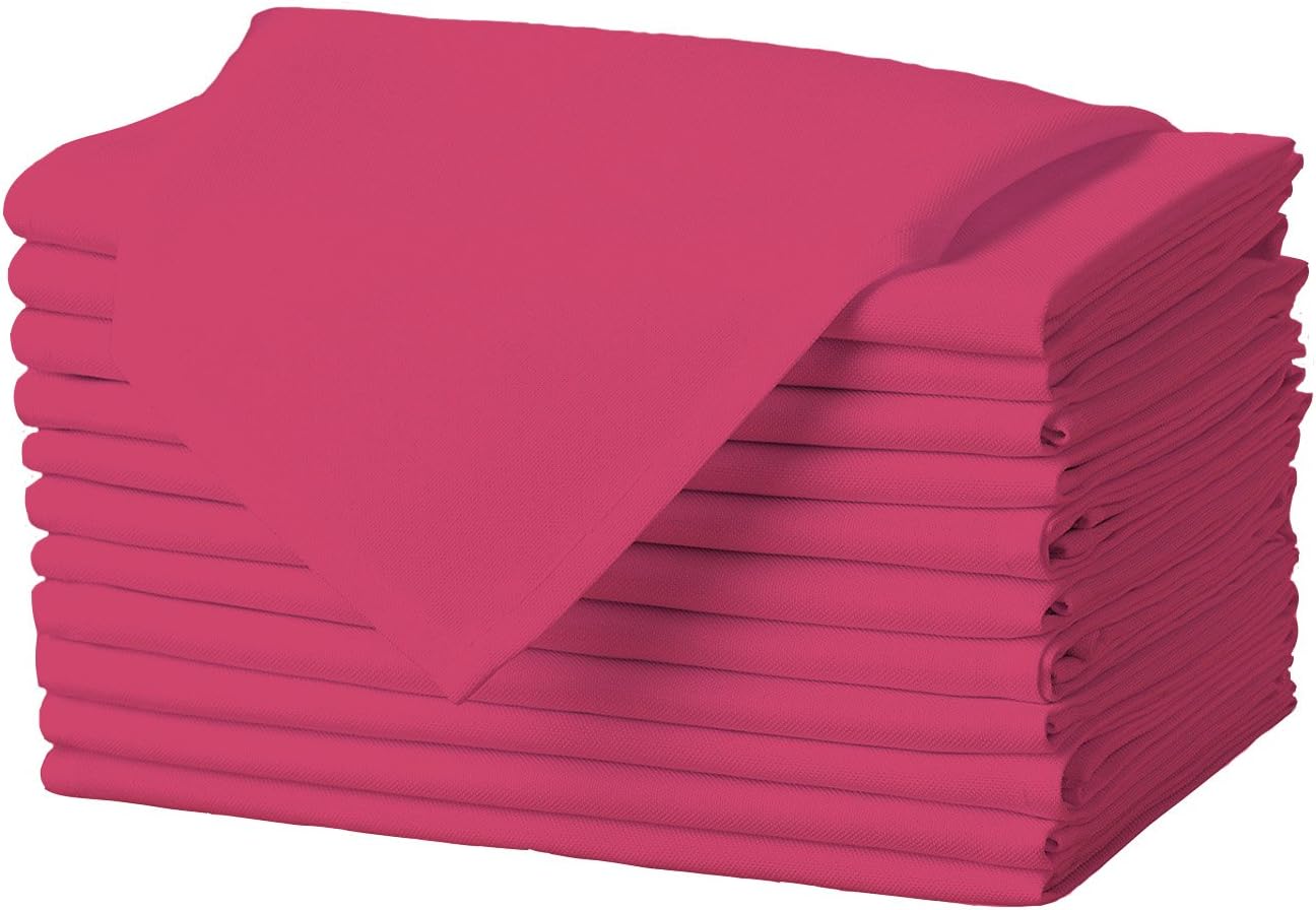 Gee Di Moda Cloth Napkins - 17 x 17 Inch Fuchsia Dinner Napkins - Set of 12 Soft & Absorbent Washable Fabric Cloth Table Napkins with Hemmed Edges for Hotel Restaurant, Holiday Parties & Wedding