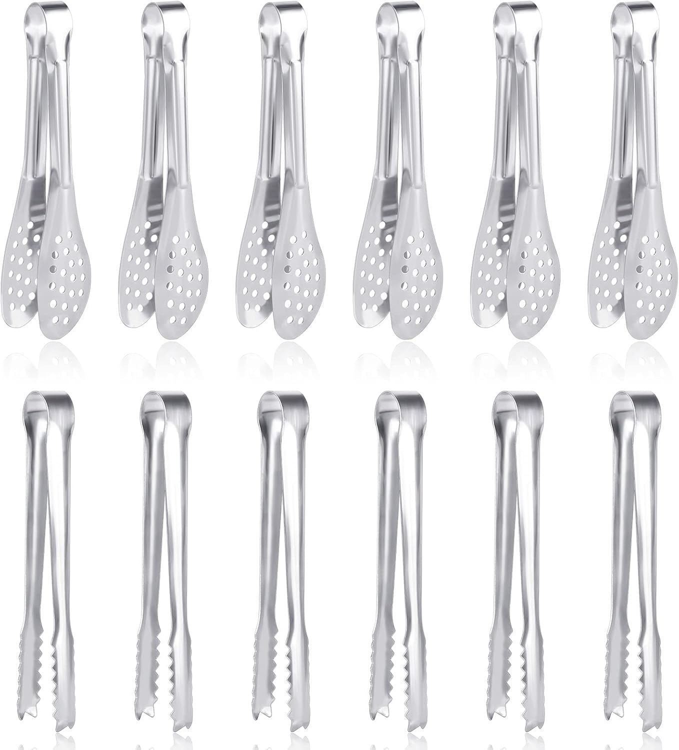 12 Pack Premium Small Serving Tongs, Dmoera Mini Stainless Steel Appetizer Tongs, 5Inch,5.2Inch(12.7cm)