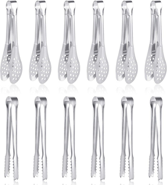 12 Pack Premium Small Serving Tongs, Dmoera Mini Stainless Steel Appetizer Tongs, 5Inch,5.2Inch(12.7cm)