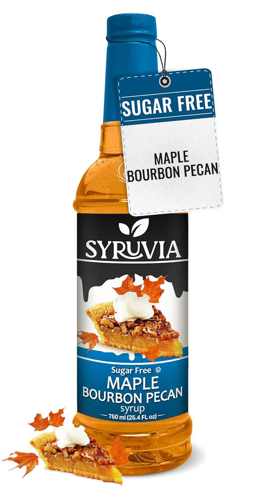 Syruvia Sugar Free Coffee Syrup, Maple Bourbon Pecan Flavored Syrup for Drinks, Lattes, and Desserts – 25.4 fl oz