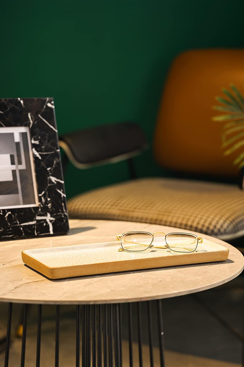 Vanity Tray with Brown Trim - Rectangular White Candle & Perfume Holder Organizer - 12"4.7" for Dresser, Table, Bathroom Countertop