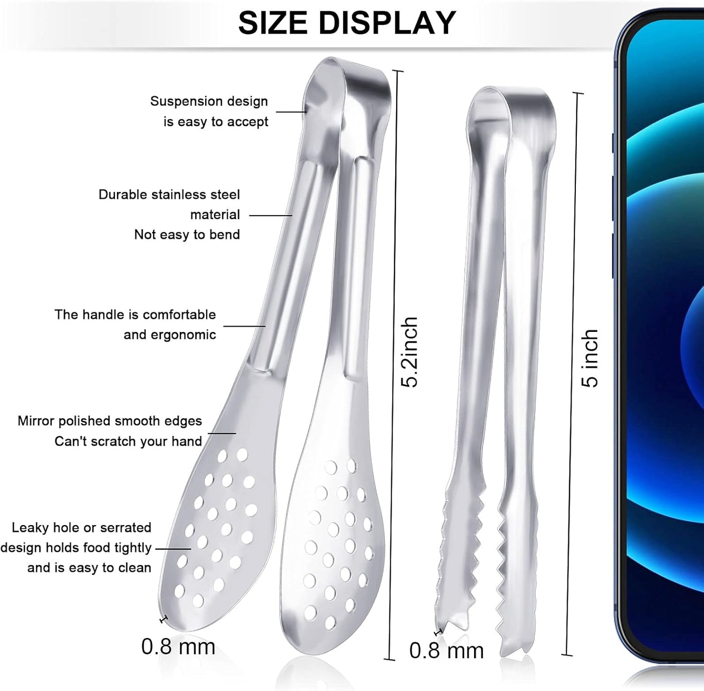 24 Pack Premium Small Serving Tongs,Dmoera Mini Stainless Steel Appetizer Tongs, 5 Inch(12.7cm)