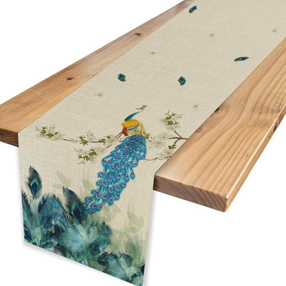 Peacock Table Runner, Retro Chinoiserie Luxury Blue Floral Vintage Aesthetic Table Runner for Coffee Table Home Party Kitchen Dining Table Wedding Party Decor, 13x72 inches