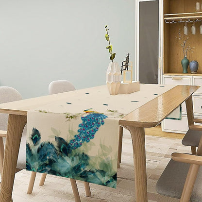 Peacock Table Runner, Retro Chinoiserie Luxury Blue Floral Vintage Aesthetic Table Runner for Coffee Table Home Party Kitchen Dining Table Wedding Party Decor, 13x72 inches
