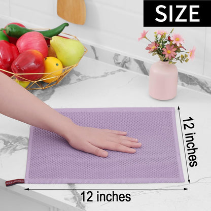 Homaxy 100% Cotton Waffle Weave Kitchen Dish Cloths, Ultra Soft Absorbent Quick Drying Dish Towels, 12 x 12 Inches, 12-Pack, Lavender
