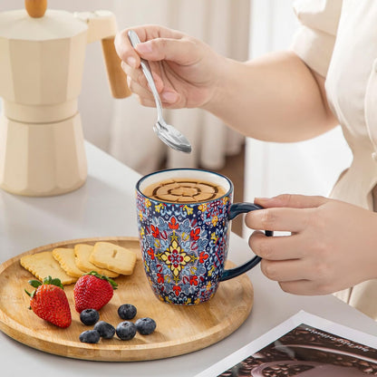 vancasso 12 oz Coffee Mugs Set of 6, Ceramic Mug with Handle, Boho Coffee Cups for Latte, Cappuccino & Hot Chocolate, Dishwasher & Microwave Safe Gift Set, Series SIMI