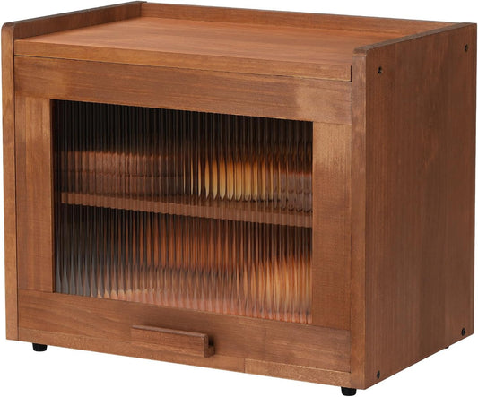 Bread Box for Kitchen Countertop Container Bin 2 Layer Wooden Bread Storage Adjustable Shelf Holder Large Capacity Modern Farmhouse Food Organizer Acrylic Window (Brown)