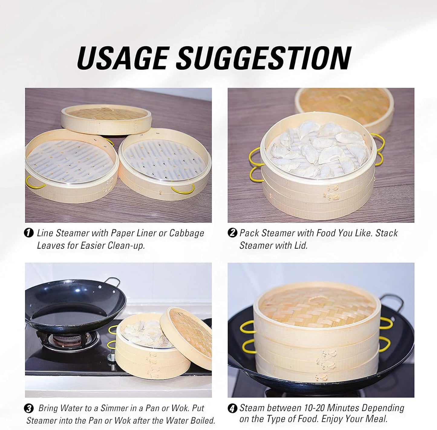 MacaRio Bamboo Steamer Basket Set 10 inch Steamer for Cooking, with Side Handles Chopsticks Ceramic Sauce Dishes Paper Liners, for Dim Sum Dumplings Buns Seafoods Rice Asian Foods