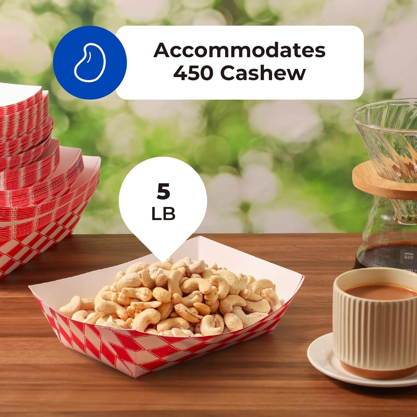 Fit Meal Prep [250 Pack 5 lb Paper Food Trays Heavy Duty Food Paperboard Boat Disposable Red Check Grease Resistant Fast for Parties Fairs Picnics Carnivals, Holds Tacos Nachos Fries