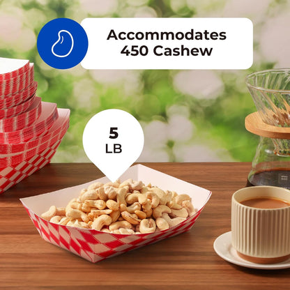 Fit Meal Prep [250 Pack 5 lb Paper Food Trays Heavy Duty Food Paperboard Boat Disposable Red Check Grease Resistant Fast for Parties Fairs Picnics Carnivals, Holds Tacos Nachos Fries