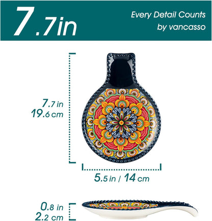 vancasso Ceramic Spoon Rest for Stove Top, 7.7 Inch Cooking Spoon Holder for Kitchen Counter Decor, Spoon Holder for Coffee Spoon Rest, Spoon Cradle, Spatula, Spoons or Tongs, Decorations, Blue