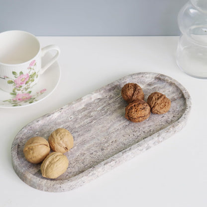 OOBOOB Oval Natural Marble Tray,Elegant Vanity Organizer for Jewelry, Perfume, Decorative Serving Tray for Coffee, Tea, or Dining Table Centerpiece,Countertop Storage Organizer for Home Bathroom