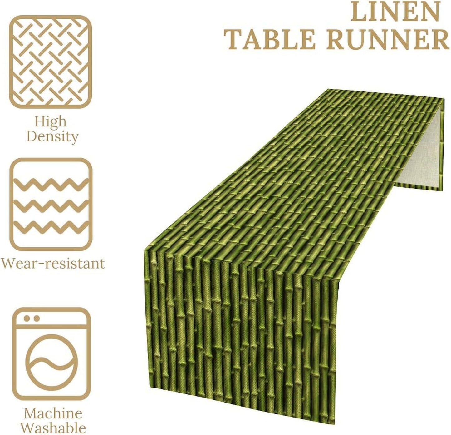 Chinese Bamboo Table Runner, Japanese Asian Oriental Plants Traditional Culture Green Table Runner for Living Room Kitchen Dinner Bedroom Home Set, 13x36 Inch