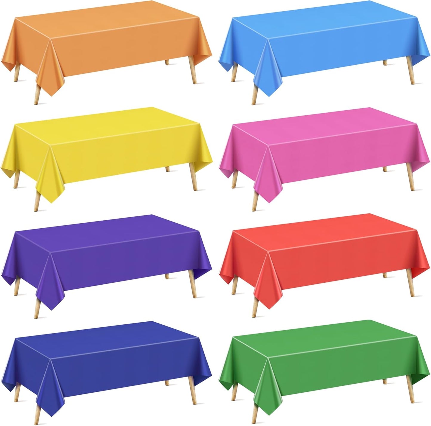 8 Pieces Rainbow Series Rectangle Tablecloth, 54x72" Solid Color Waterproof & Spillproof Disposable Plastic Table Cover, Durable Party Tablecloth for Dining, Buffet, Picnic, Outdoor Events