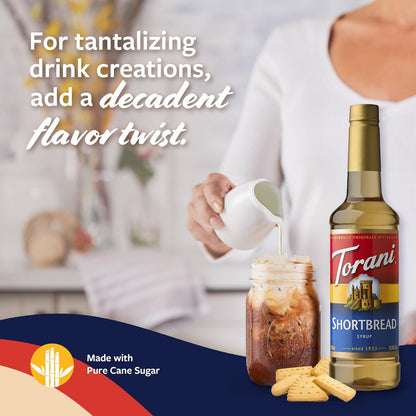 Torani Coffee Syrup, Shortbread Flavored Syrup for Drinks, Pump Included, 25.4 Fl Oz