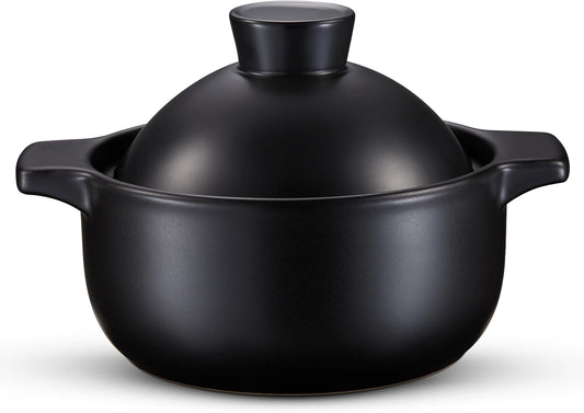 Kook Korean Dolsot Bowl with Lid, 68 oz | Donabe Style Cookware for Bibimbap, Kimchi, Soups & Stews | Oven & Dishwasher Safe, Black