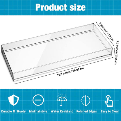 Maitys 3 Pcs Acrylic Vanity Tray Bathroom Tray for Serving Vanity Makeup Organizer Clear Hand Towel Kitchen Countertop Makeup Perfume Cosmetics Organizer Valentine Gift (11.8 x 5 Inch)