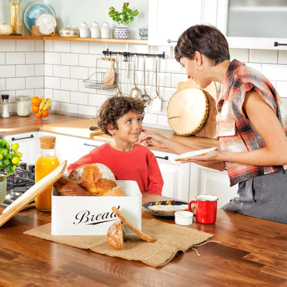 RoyalHouse Modern Metal Bread Box with Bamboo Cutting Board Lid, (Pack of 2) Total 2 Bread Box, Bread Storage Container for Kitchen Counter, Vintage Kitchen Decor Organizer