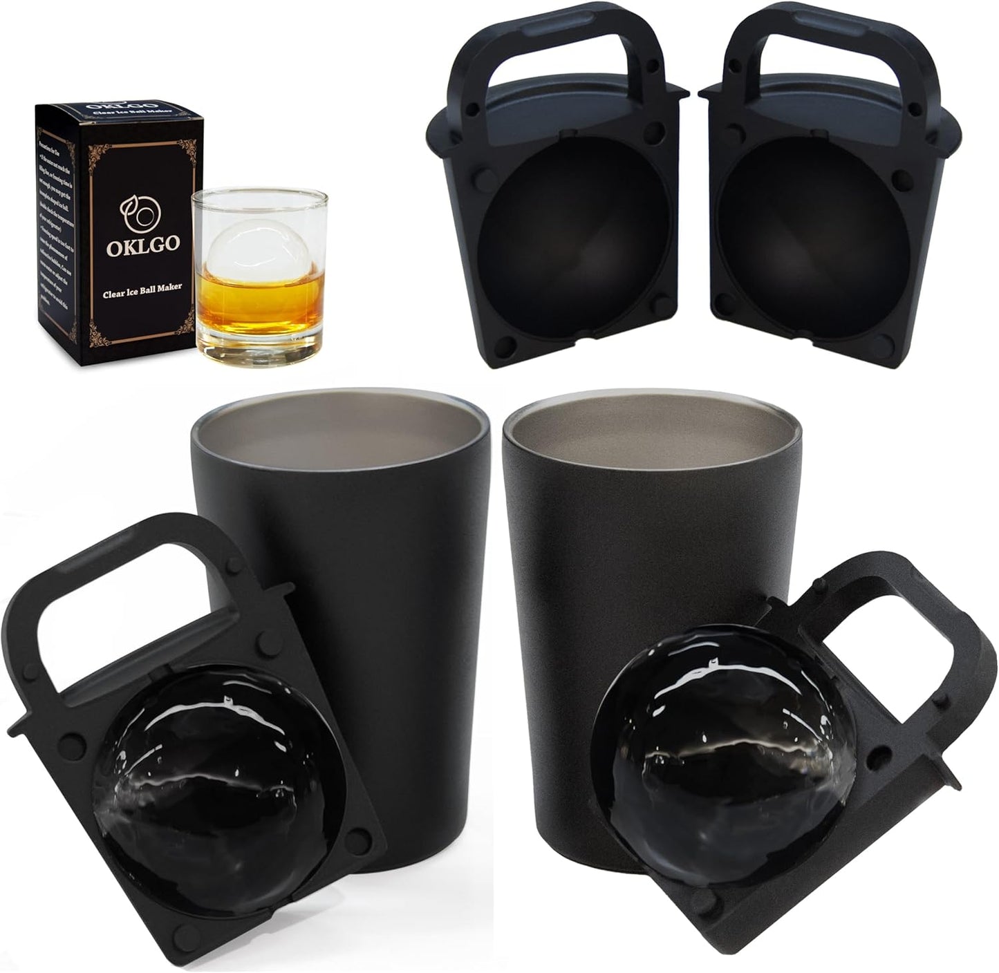 Clear Ice Cube Maker Tray – 2.5 Inch Large Round Ice Ball Mold, Stainless Steel & Silicone, Slow Melting Transparent Ice for Whiskey, Cocktails, and Home Bar Use (Black-2 Pack)