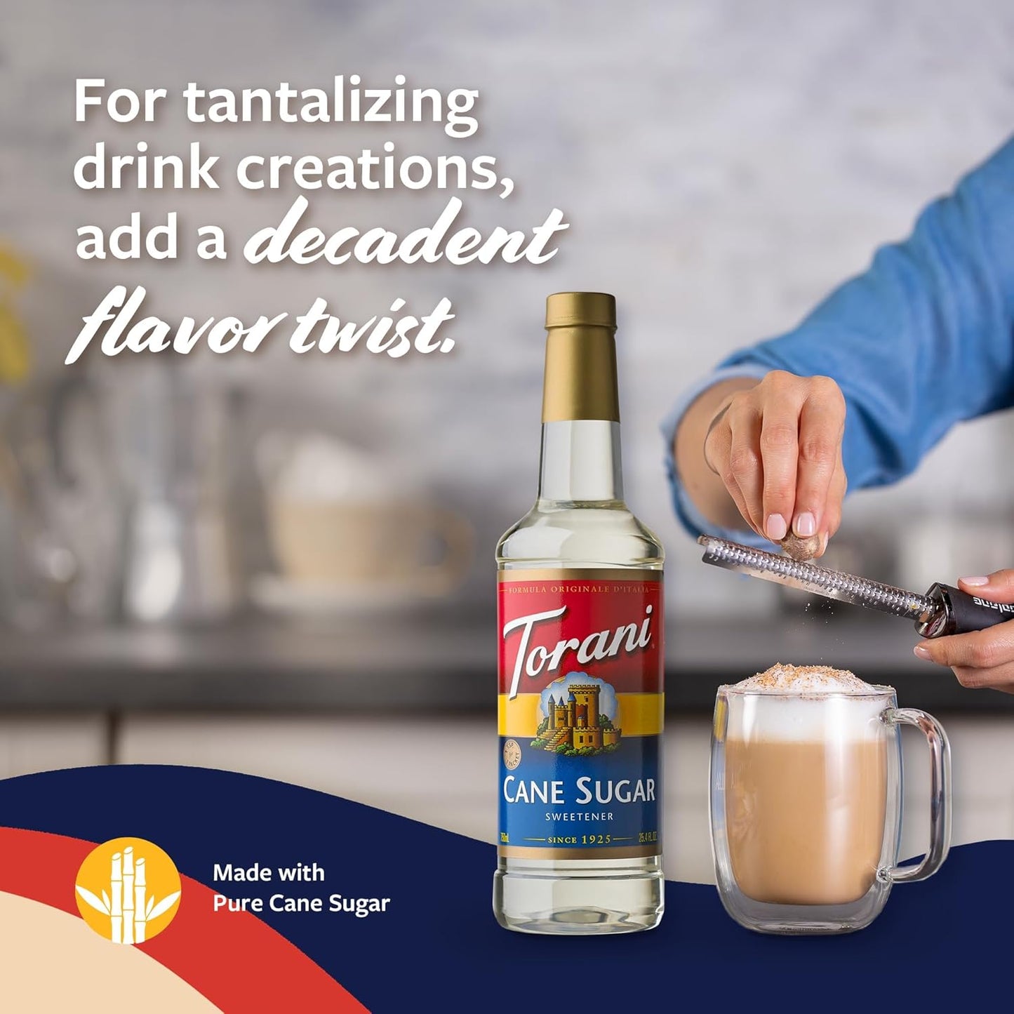 Torani Cane Sugar Sweetener, Simple Syrup for Drinks & Desserts, Pump Included, 25.4 Oz