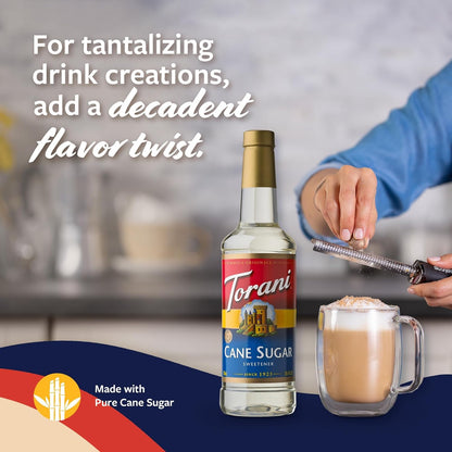 Torani Cane Sugar Sweetener, Simple Syrup for Drinks & Desserts, Pump Included, 25.4 Oz