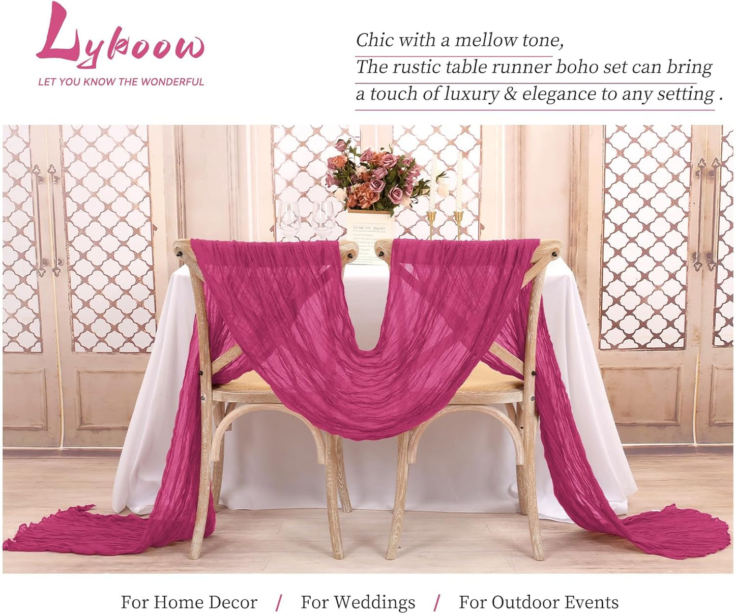 15 Packs Cheesecloth Table Runner Hot Pink,10 Ft Hot Pink Table Runner for Wedding, Rustic Gauze Boho Decoration for Wedding Party Bridal Shower,21.5x120in