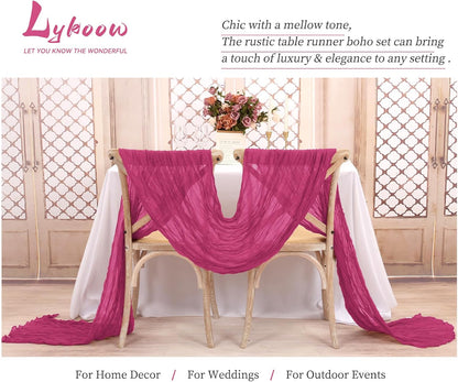 15 Packs Cheesecloth Table Runner Hot Pink,10 Ft Hot Pink Table Runner for Wedding, Rustic Gauze Boho Decoration for Wedding Party Bridal Shower,21.5x120in