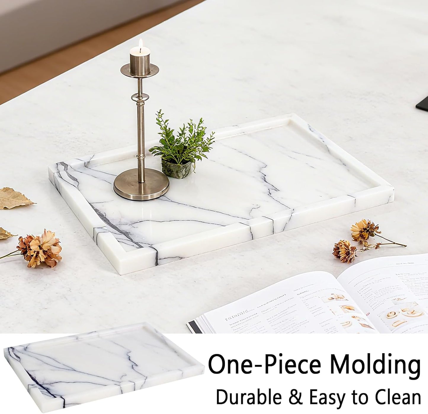 Real Luxurious Vanity Tray Natural Genuine Marble Storage Tray for Home Decor Stone Tray for Bathroom/Kitchen/Vanity/Dresser Non-Resin/Non-Ceramic(Lilac)