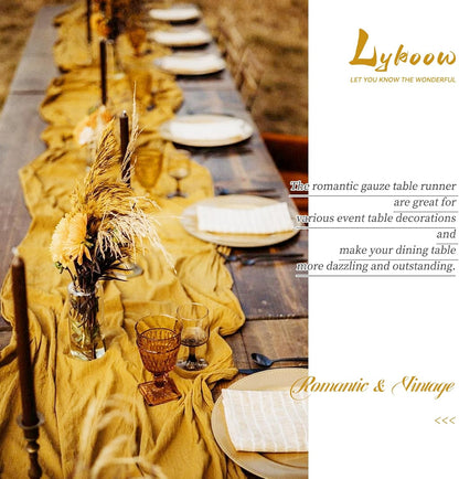 15 Packs Cheesecloth Table Runner Mustard Yellow,10 Ft Rustic Gauze Boho Wedding Table Runner Decoration,Wedding Table Decor Table Cloth for Wedding Party Bridal Shower Table,21.5x120in