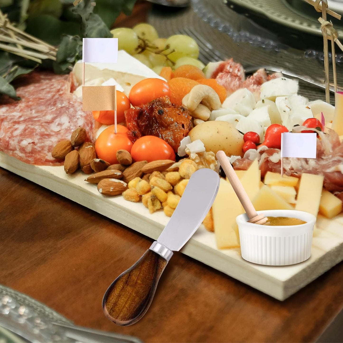 Charcuterie Accessories(25 Psc), Cheese Spreaders For Charcuterie Board, Mini Serving Spoons, Blank Toothpick Flags, Bowl For Christmas Pastry Making, forks And Mini Serving Tongs